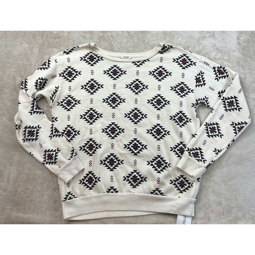 Forever 21 Womens Southwestern Geometric Tribal Print Sweatshirt Cream Black M